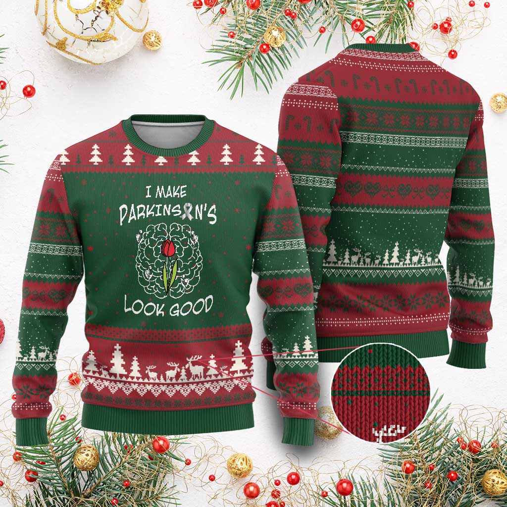 Parkinson's Warrior Ugly Christmas Sweater I Make Parkinsons Look Good Tulip - Wonder Print Shop