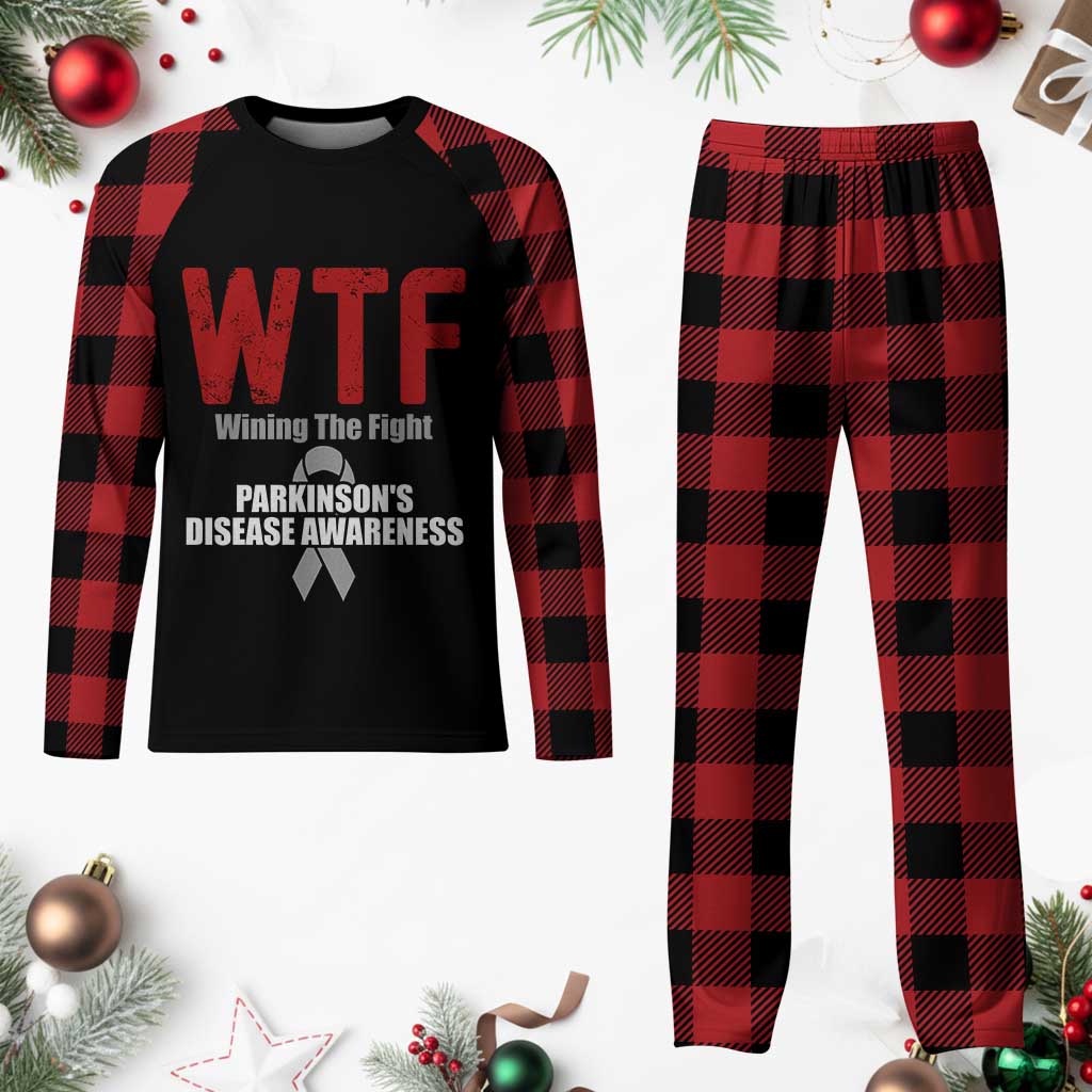 Parkinson's Awareness Plaid Pajama Set WTF Winning The Fight Gray Ribbon Support Parkinsons Warriror - Wonder Print Shop
