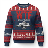 Parkinson's Awareness Ugly Christmas Sweater WTF Winning The Fight Gray Ribbon Support Parkinsons Warriror - Wonder Print Shop