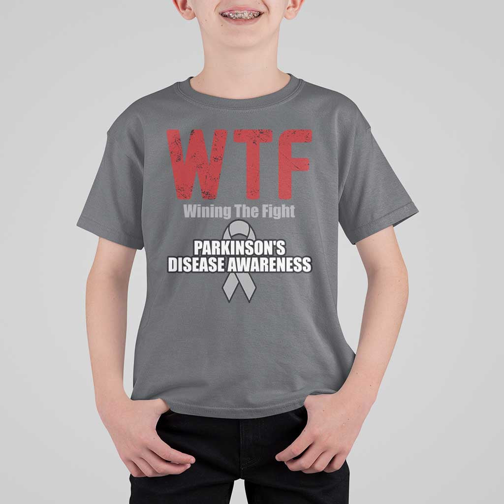 Parkinson's Awareness T Shirt For Kid WTF Winning The Fight Gray Ribbon Support Parkinsons Warriror