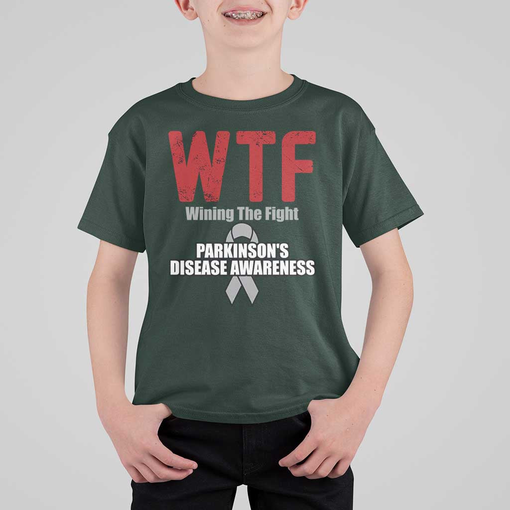 Parkinson's Awareness T Shirt For Kid WTF Winning The Fight Gray Ribbon Support Parkinsons Warriror