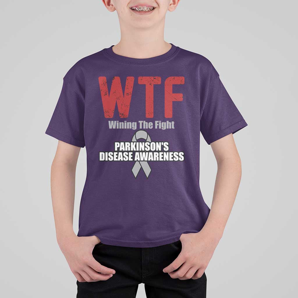 Parkinson's Awareness T Shirt For Kid WTF Winning The Fight Gray Ribbon Support Parkinsons Warriror