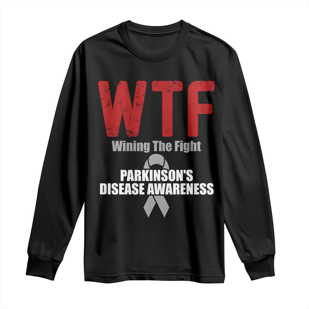 Parkinson's Awareness Long Sleeve Shirt WTF Winning The Fight Gray Ribbon Support Parkinsons Warriror