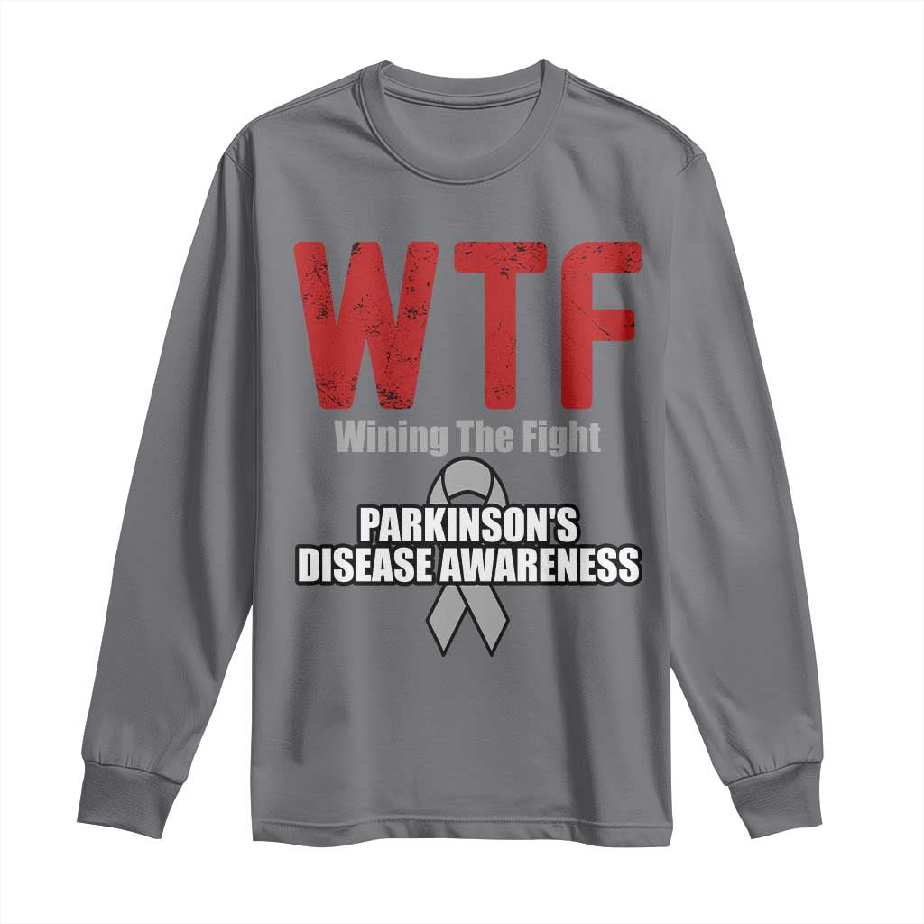 Parkinson's Awareness Long Sleeve Shirt WTF Winning The Fight Gray Ribbon Support Parkinsons Warriror