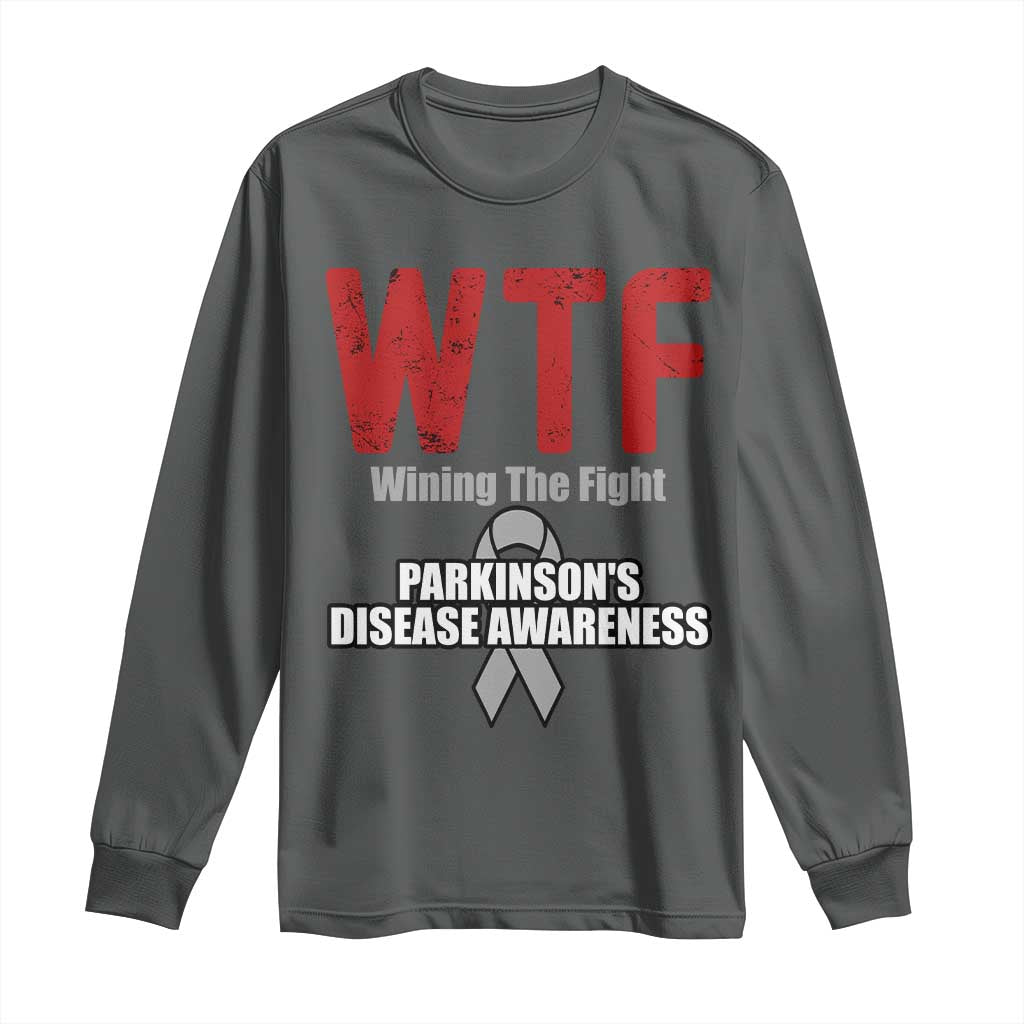 Parkinson's Awareness Long Sleeve Shirt WTF Winning The Fight Gray Ribbon Support Parkinsons Warriror