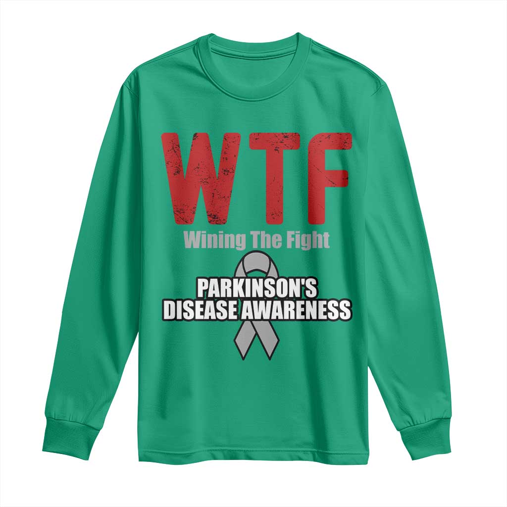 Parkinson's Awareness Long Sleeve Shirt WTF Winning The Fight Gray Ribbon Support Parkinsons Warriror