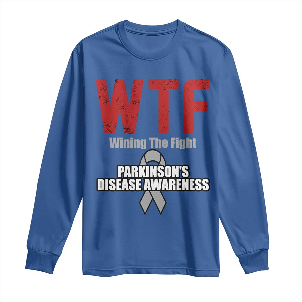 Parkinson's Awareness Long Sleeve Shirt WTF Winning The Fight Gray Ribbon Support Parkinsons Warriror