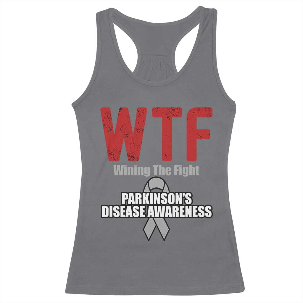 Parkinson's Awareness Racerback Tank Top WTF Winning The Fight Gray Ribbon Support Parkinsons Warriror