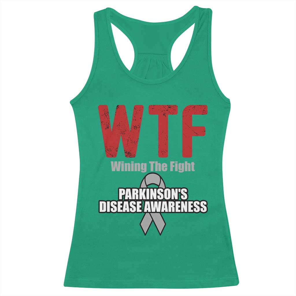 Parkinson's Awareness Racerback Tank Top WTF Winning The Fight Gray Ribbon Support Parkinsons Warriror