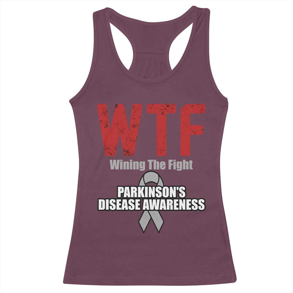 Parkinson's Awareness Racerback Tank Top WTF Winning The Fight Gray Ribbon Support Parkinsons Warriror