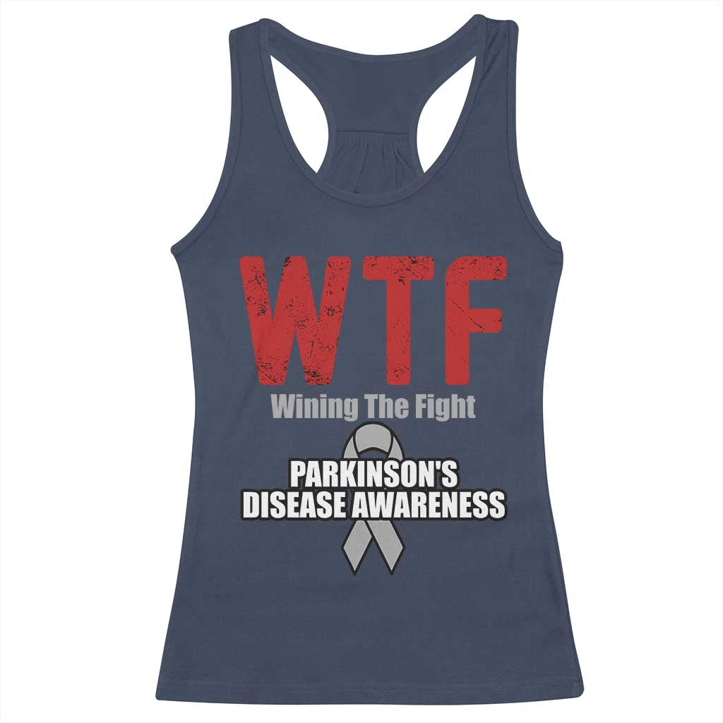 Parkinson's Awareness Racerback Tank Top WTF Winning The Fight Gray Ribbon Support Parkinsons Warriror