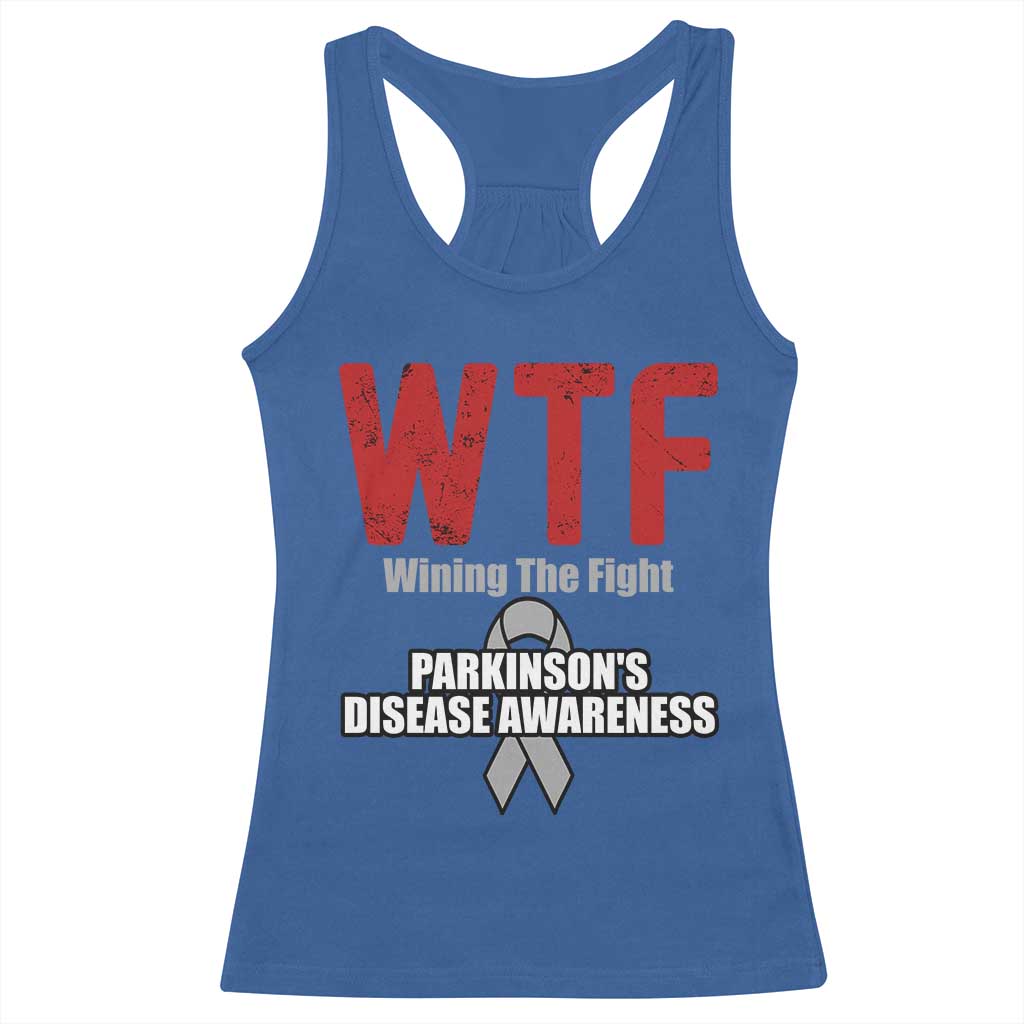 Parkinson's Awareness Racerback Tank Top WTF Winning The Fight Gray Ribbon Support Parkinsons Warriror