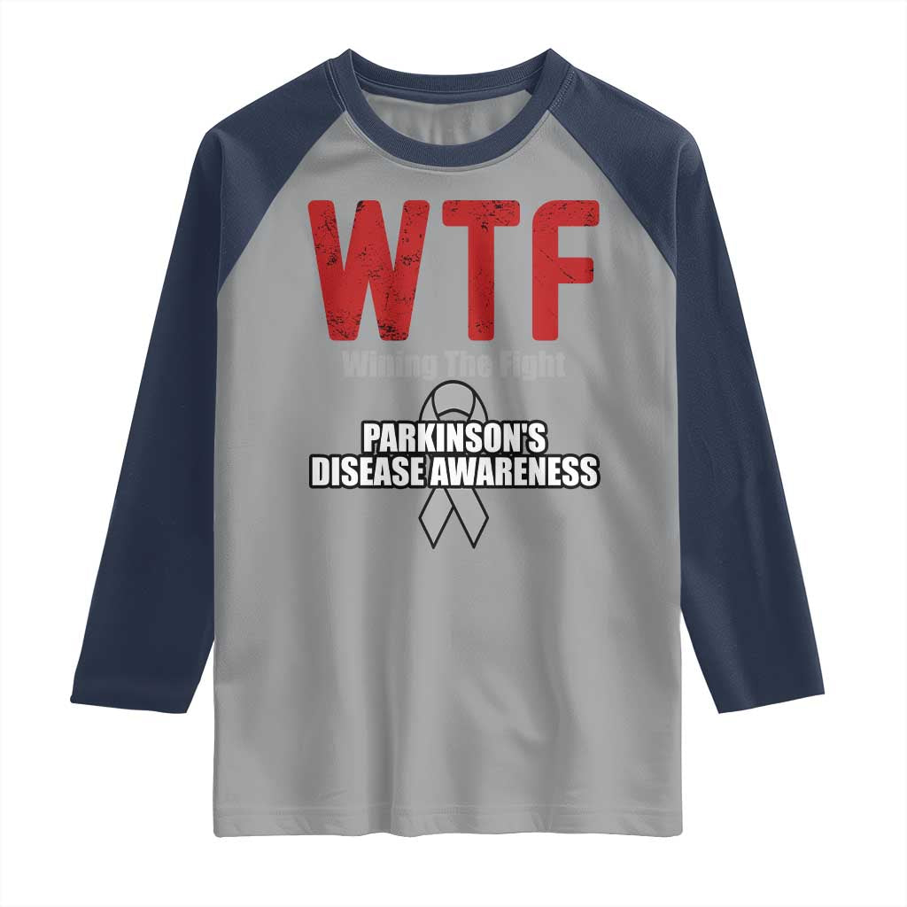 Parkinson's Awareness Raglan Shirt WTF Winning The Fight Gray Ribbon Support Parkinsons Warriror
