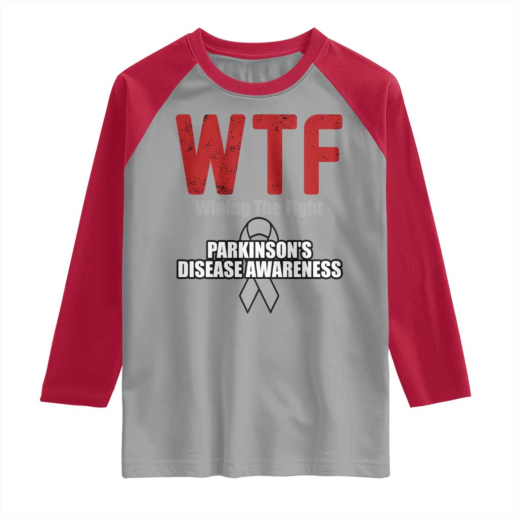 Parkinson's Awareness Raglan Shirt WTF Winning The Fight Gray Ribbon Support Parkinsons Warriror