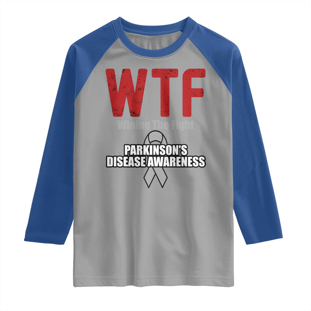 Parkinson's Awareness Raglan Shirt WTF Winning The Fight Gray Ribbon Support Parkinsons Warriror