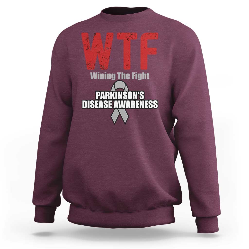 Parkinson's Awareness Sweatshirt WTF Winning The Fight Gray Ribbon Support Parkinsons Warriror