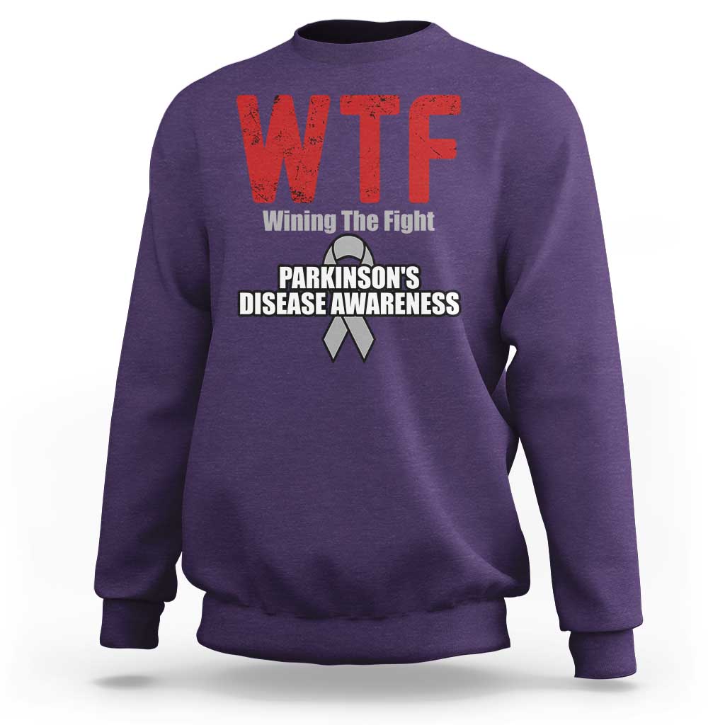 Parkinson's Awareness Sweatshirt WTF Winning The Fight Gray Ribbon Support Parkinsons Warriror