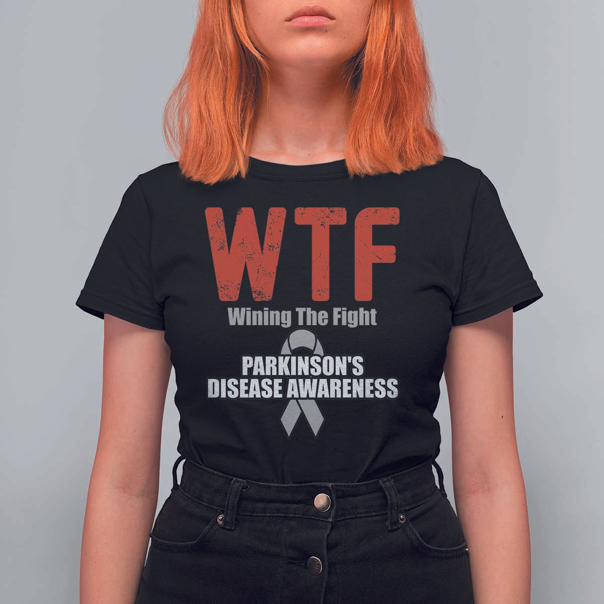 Parkinson's Awareness T Shirt For Women WTF Winning The Fight Gray Ribbon Support Parkinsons Warriror