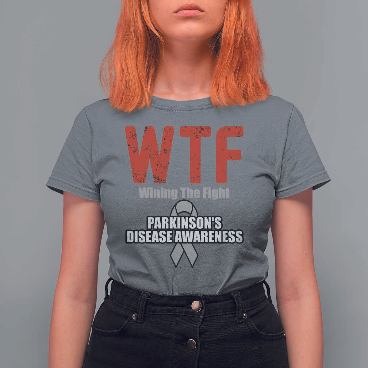 Parkinson's Awareness T Shirt For Women WTF Winning The Fight Gray Ribbon Support Parkinsons Warriror