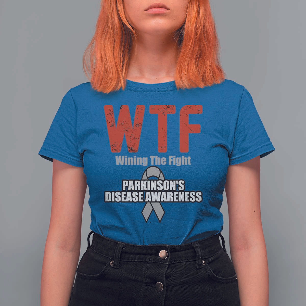 Parkinson's Awareness T Shirt For Women WTF Winning The Fight Gray Ribbon Support Parkinsons Warriror