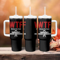 Parkinson's Awareness Tumbler With Handle WTF Winning The Fight Gray Ribbon Support Parkinsons Warriror
