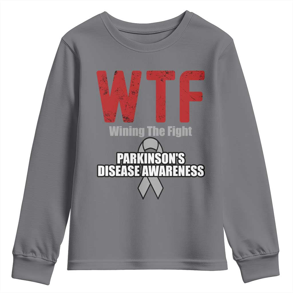 Parkinson's Awareness Youth Sweatshirt WTF Winning The Fight Gray Ribbon Support Parkinsons Warriror