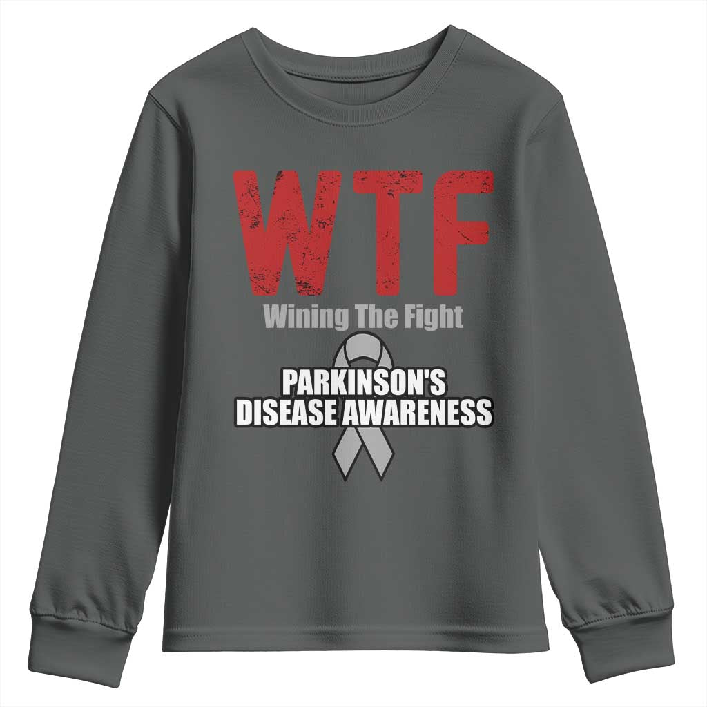 Parkinson's Awareness Youth Sweatshirt WTF Winning The Fight Gray Ribbon Support Parkinsons Warriror