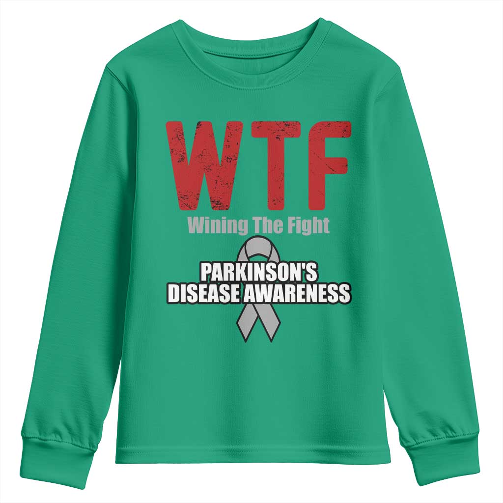 Parkinson's Awareness Youth Sweatshirt WTF Winning The Fight Gray Ribbon Support Parkinsons Warriror