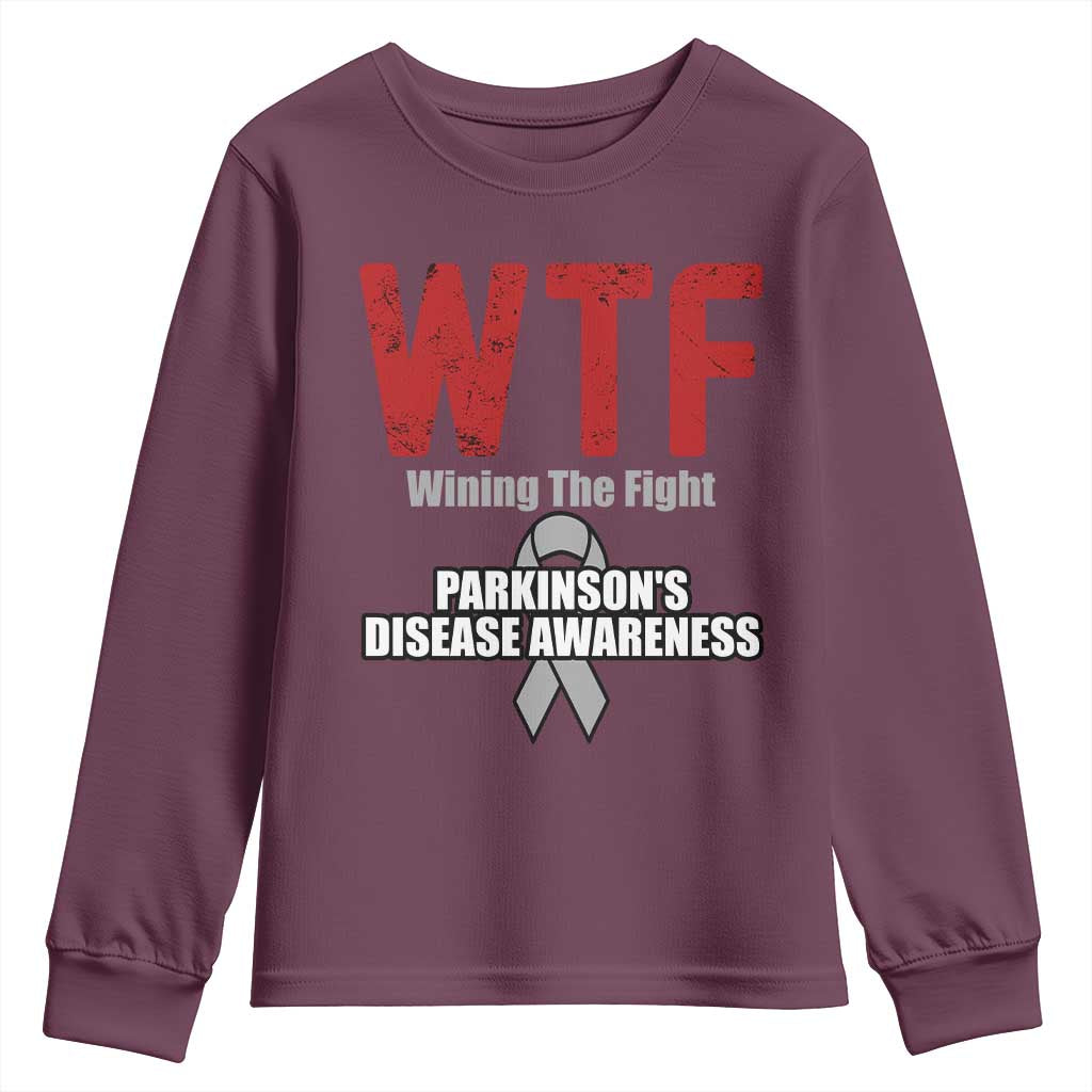 Parkinson's Awareness Youth Sweatshirt WTF Winning The Fight Gray Ribbon Support Parkinsons Warriror
