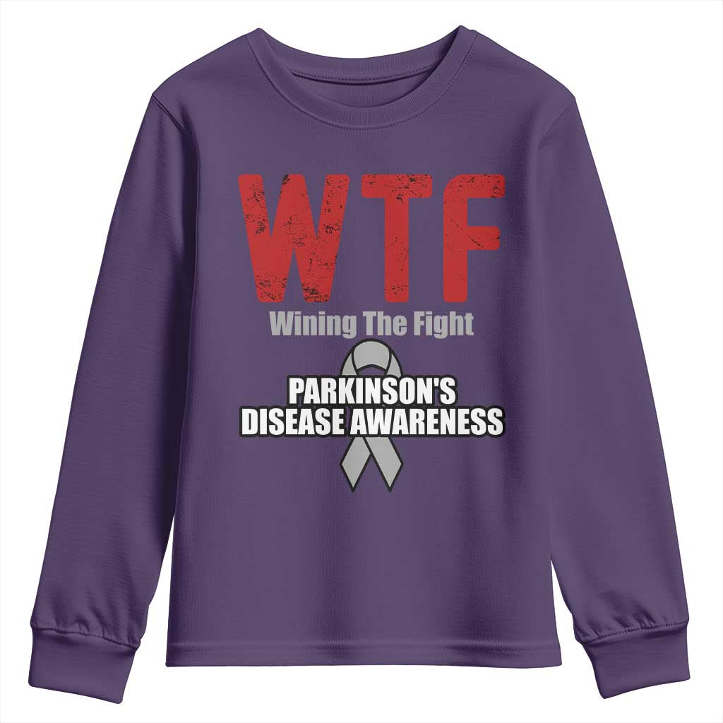 Parkinson's Awareness Youth Sweatshirt WTF Winning The Fight Gray Ribbon Support Parkinsons Warriror