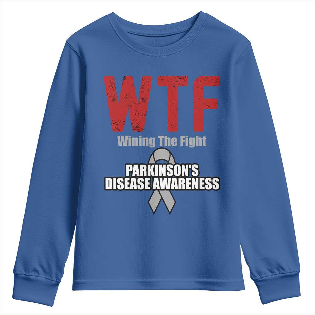 Parkinson's Awareness Youth Sweatshirt WTF Winning The Fight Gray Ribbon Support Parkinsons Warriror