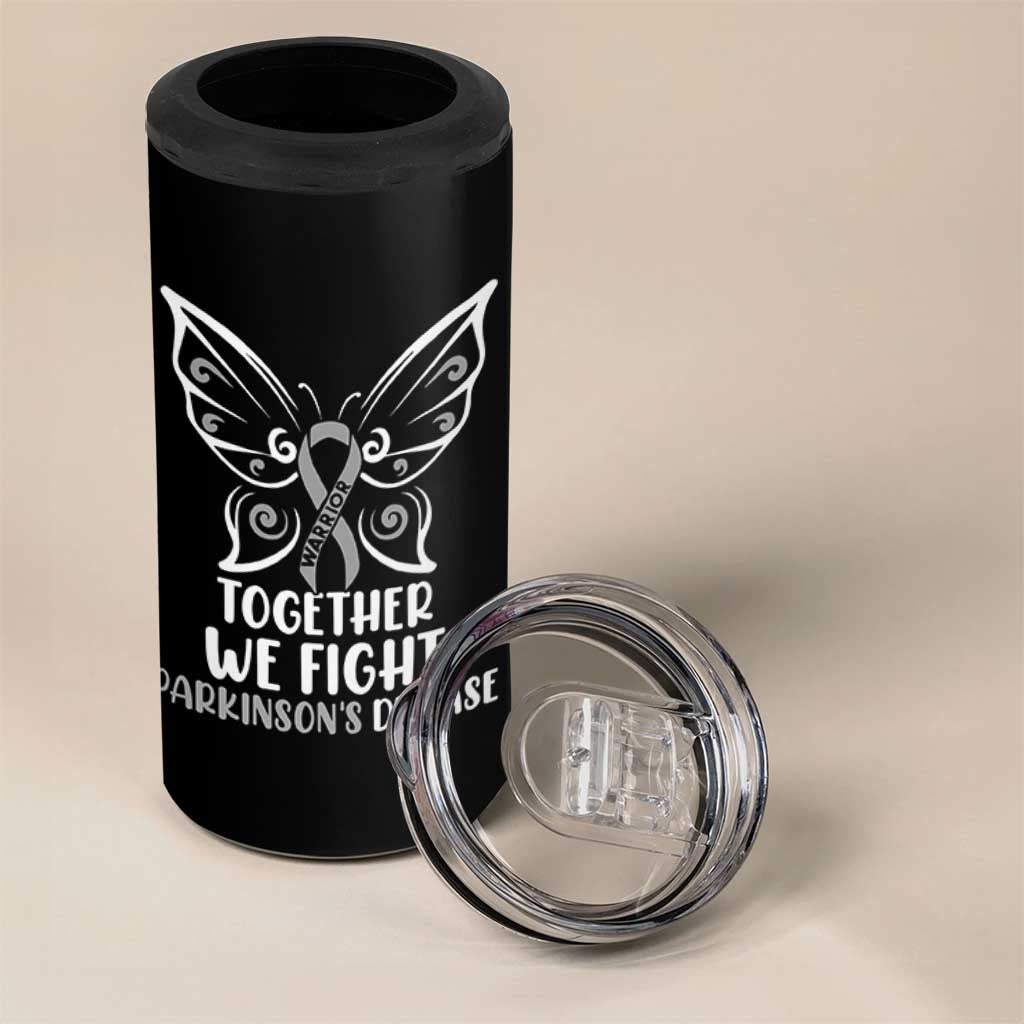 Parkinson's Awareness 4 in 1 Can Cooler Tumbler We Fight Together Support Squad Gray Ribbon Butterfly