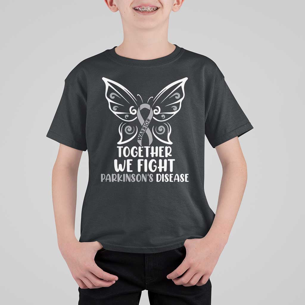 Parkinson's Awareness T Shirt For Kid We Fight Together Support Squad Gray Ribbon Butterfly