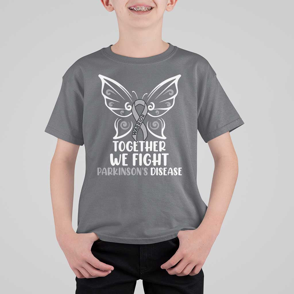 Parkinson's Awareness T Shirt For Kid We Fight Together Support Squad Gray Ribbon Butterfly