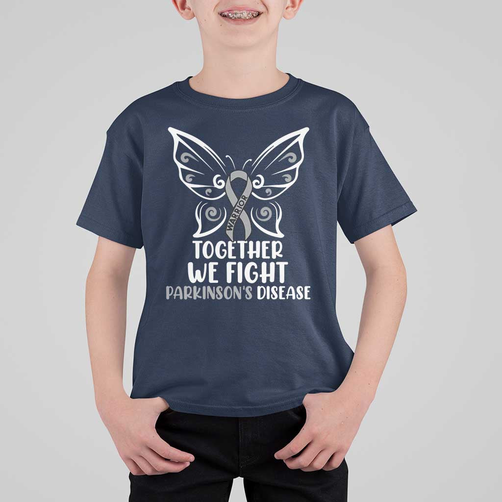 Parkinson's Awareness T Shirt For Kid We Fight Together Support Squad Gray Ribbon Butterfly