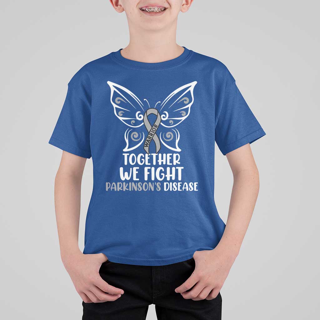 Parkinson's Awareness T Shirt For Kid We Fight Together Support Squad Gray Ribbon Butterfly