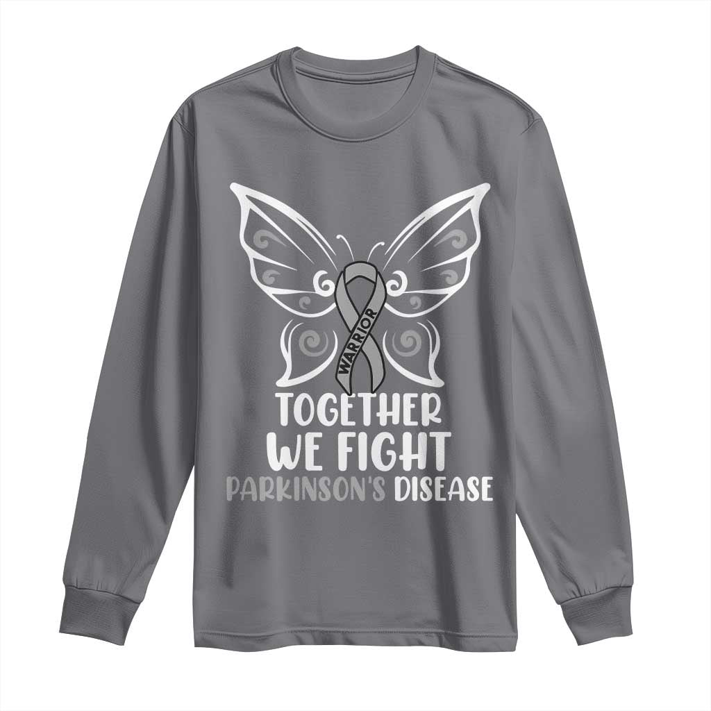 Parkinson's Awareness Long Sleeve Shirt We Fight Together Support Squad Gray Ribbon Butterfly