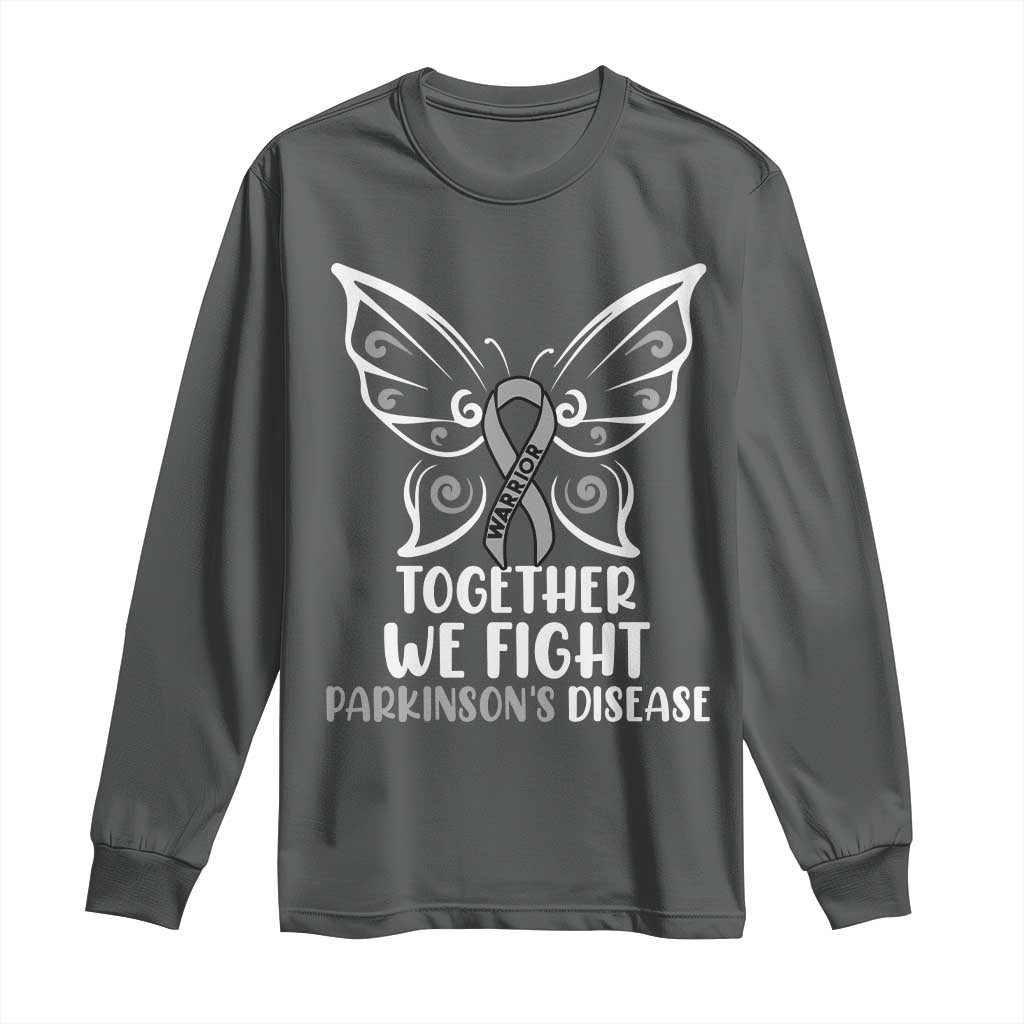 Parkinson's Awareness Long Sleeve Shirt We Fight Together Support Squad Gray Ribbon Butterfly