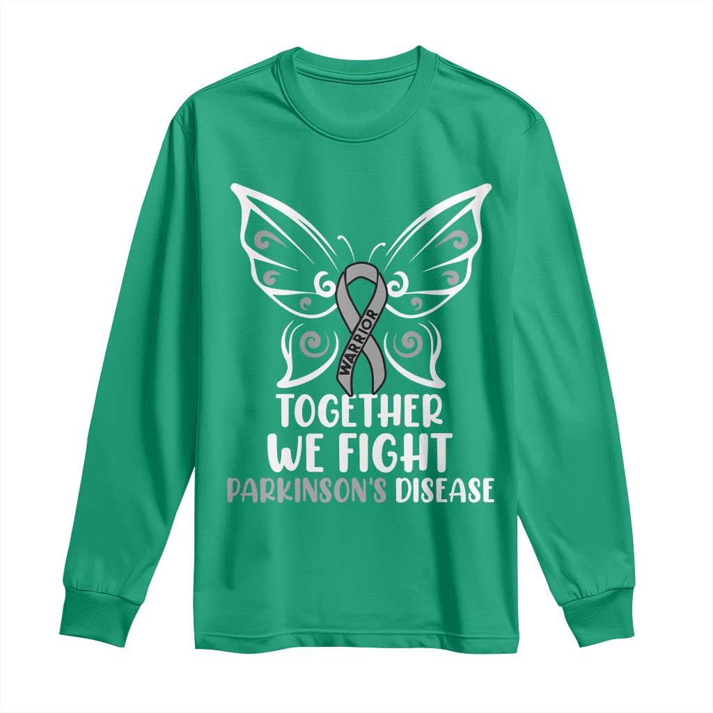 Parkinson's Awareness Long Sleeve Shirt We Fight Together Support Squad Gray Ribbon Butterfly
