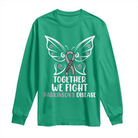 Parkinson's Awareness Long Sleeve Shirt We Fight Together Support Squad Gray Ribbon Butterfly