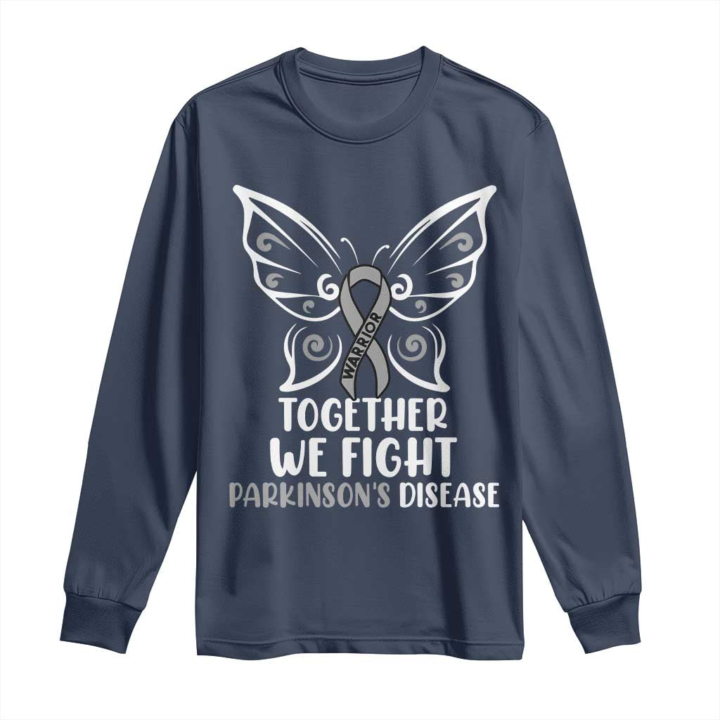 Parkinson's Awareness Long Sleeve Shirt We Fight Together Support Squad Gray Ribbon Butterfly