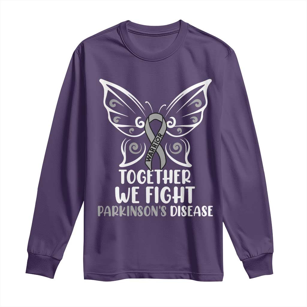 Parkinson's Awareness Long Sleeve Shirt We Fight Together Support Squad Gray Ribbon Butterfly