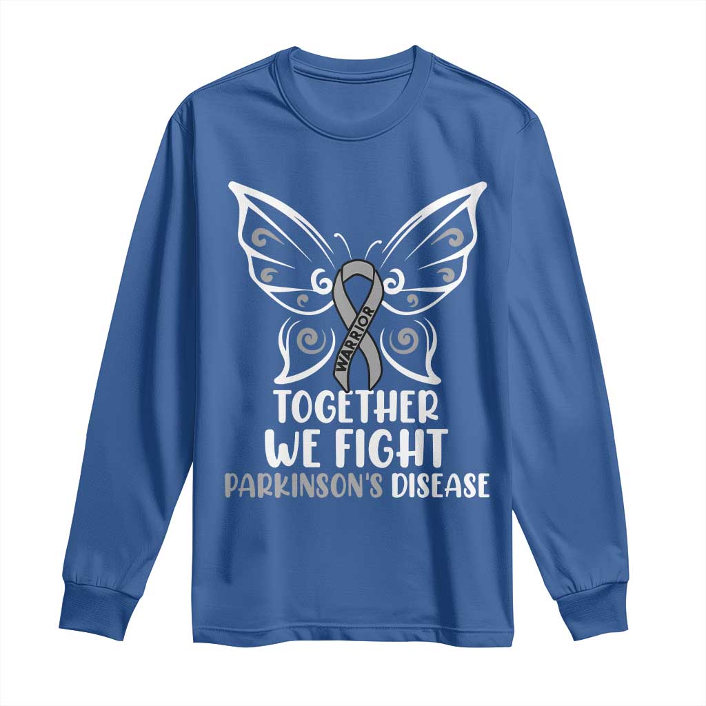Parkinson's Awareness Long Sleeve Shirt We Fight Together Support Squad Gray Ribbon Butterfly