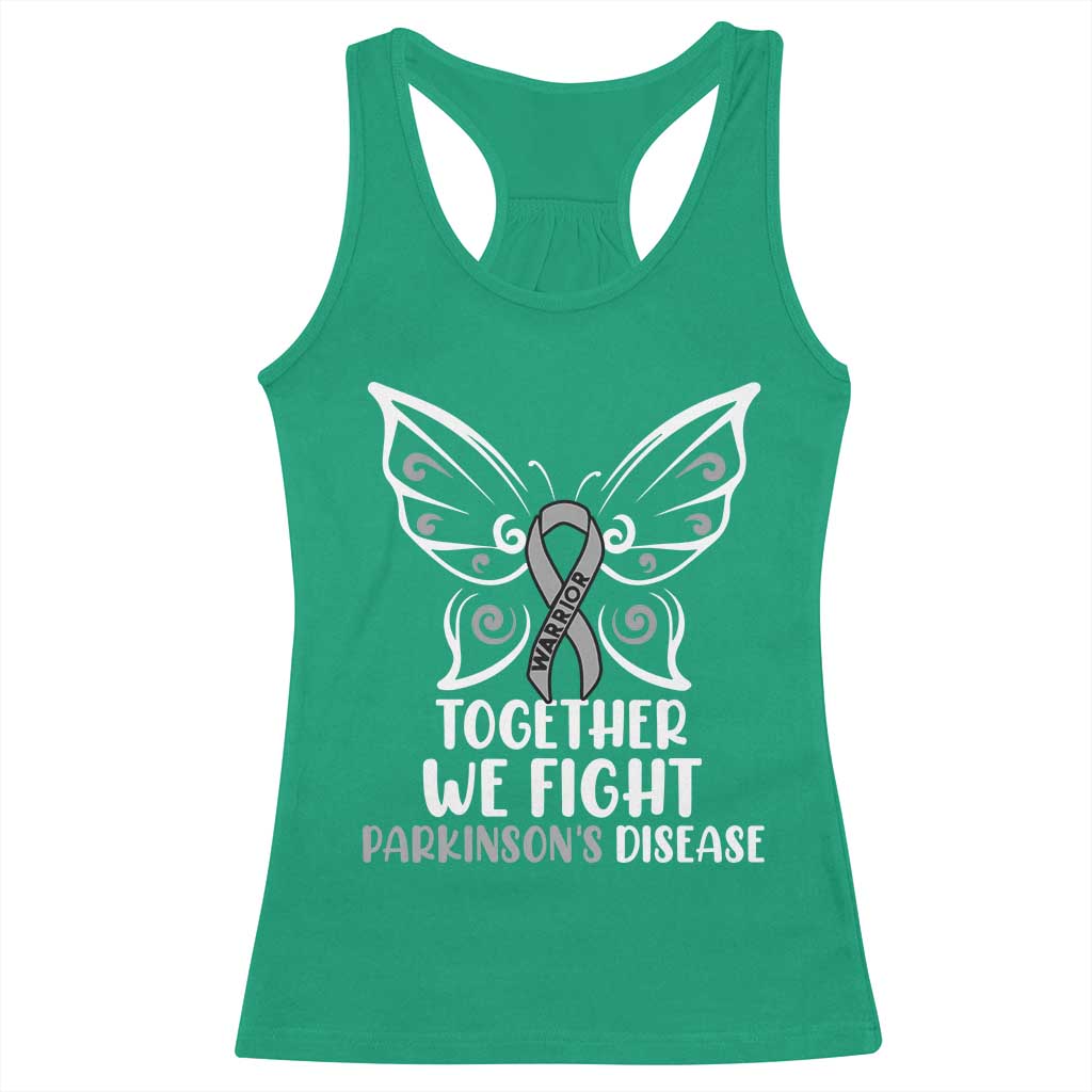 Parkinson's Awareness Racerback Tank Top We Fight Together Support Squad Gray Ribbon Butterfly
