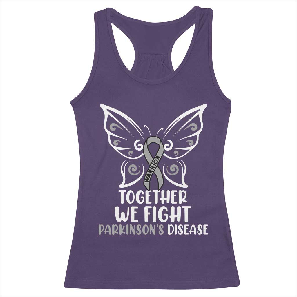Parkinson's Awareness Racerback Tank Top We Fight Together Support Squad Gray Ribbon Butterfly
