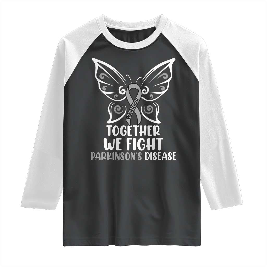 Parkinson's Awareness Raglan Shirt We Fight Together Support Squad Gray Ribbon Butterfly