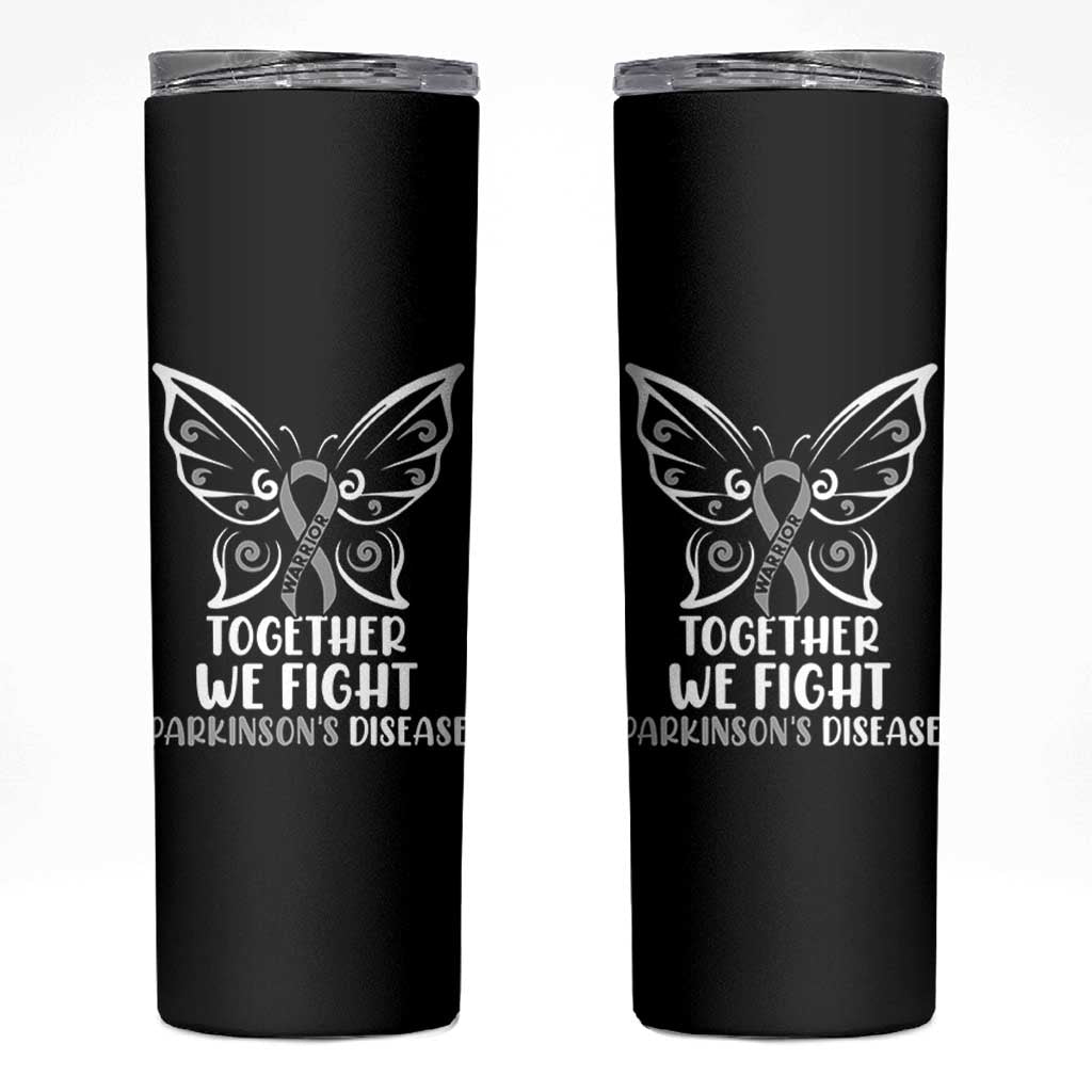 Parkinson's Awareness Skinny Tumbler We Fight Together Support Squad Gray Ribbon Butterfly