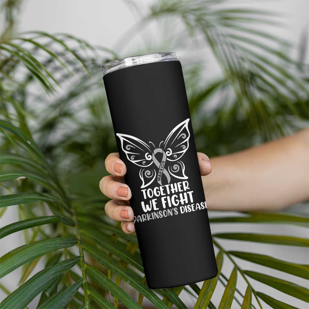 Parkinson's Awareness Skinny Tumbler We Fight Together Support Squad Gray Ribbon Butterfly