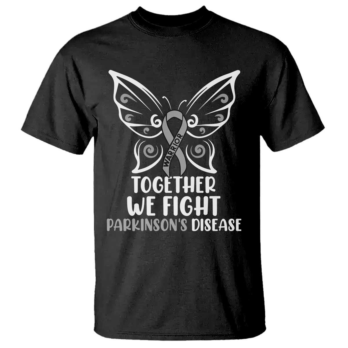 Parkinson's Awareness T Shirt We Fight Together Support Squad Gray Ribbon Butterfly