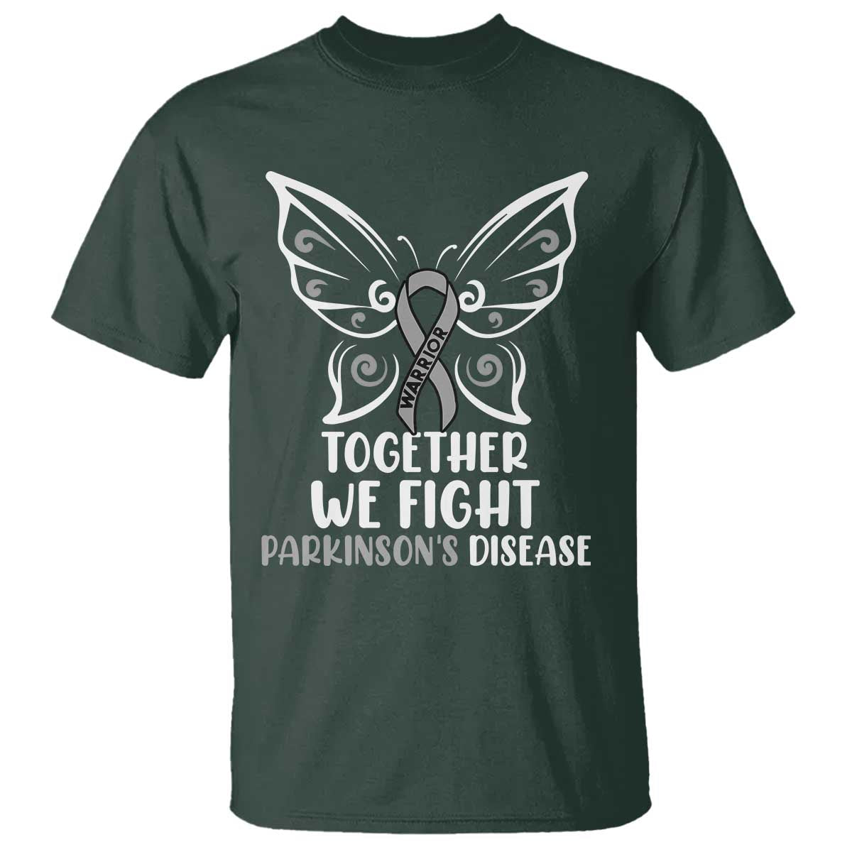 Parkinson's Awareness T Shirt We Fight Together Support Squad Gray Ribbon Butterfly